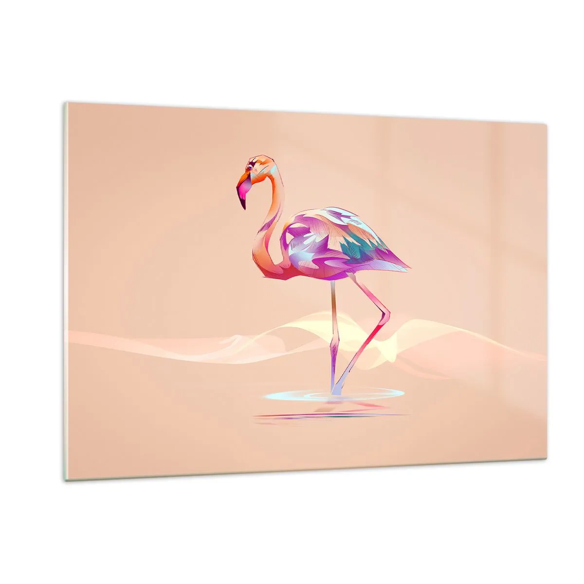 Obraz na szkle - Kolorowy flaming na pastelowym tle - 120x80cm - Ptak dobrych emocji - Nowoczesna dekoracja ścienna do salonu, kuchni i sypialni ARTTOR