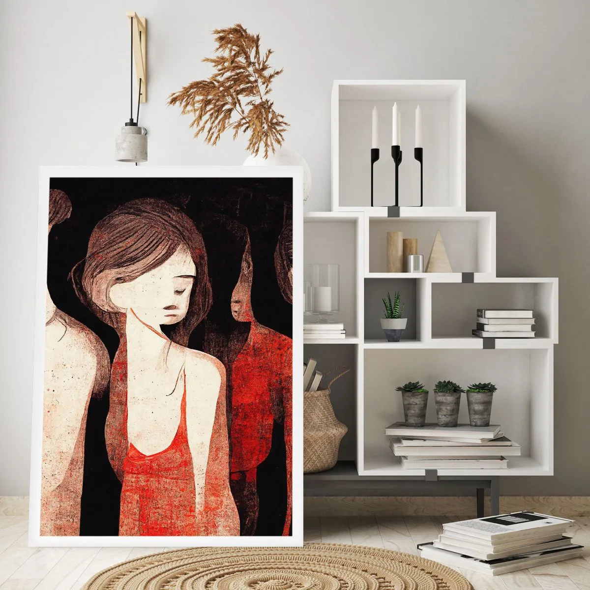 Plakat - Abstrakcyjna ilustracja postaci w czerwieni i czerni - 50x70cm - Madonny z ciemności - Nowoczesna dekoracja ścienna do salonu, kuchni i sypialni ARTTOR