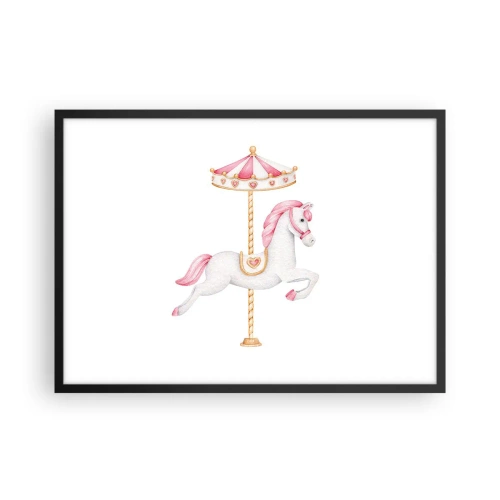 Plakat w czarnej ramie - Koń z karuzeli w pastelowych odcieniach różu - 70x50cm - Ruszył z kopyta - Nowoczesna dekoracja ścienna do salonu i sypialni ARTTOR