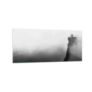 Obraz na szkle - Samotne drzewo na krawędzi klifu w otoczeniu mgły - 120x50cm - Na skraju świata - Nowoczesna dekoracja ścienna do salonu i sypialni ARTTOR