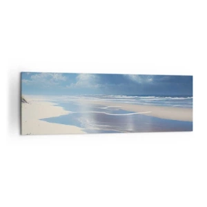 Obraz na płótnie - Piaszczysta plaża z falami pod błękitnym niebem - 160x50cm - Rajskie wakacje - Nowoczesna dekoracja ścienna do salonu i sypialni ARTTOR