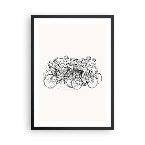 Plakat w czarnej ramie - Szkic kolarzy w wyścigu na minimalistycznym tle - 50x70cm - Wespół w zespół - Nowoczesna dekoracja ścienna do salonu i sypialni ARTTOR