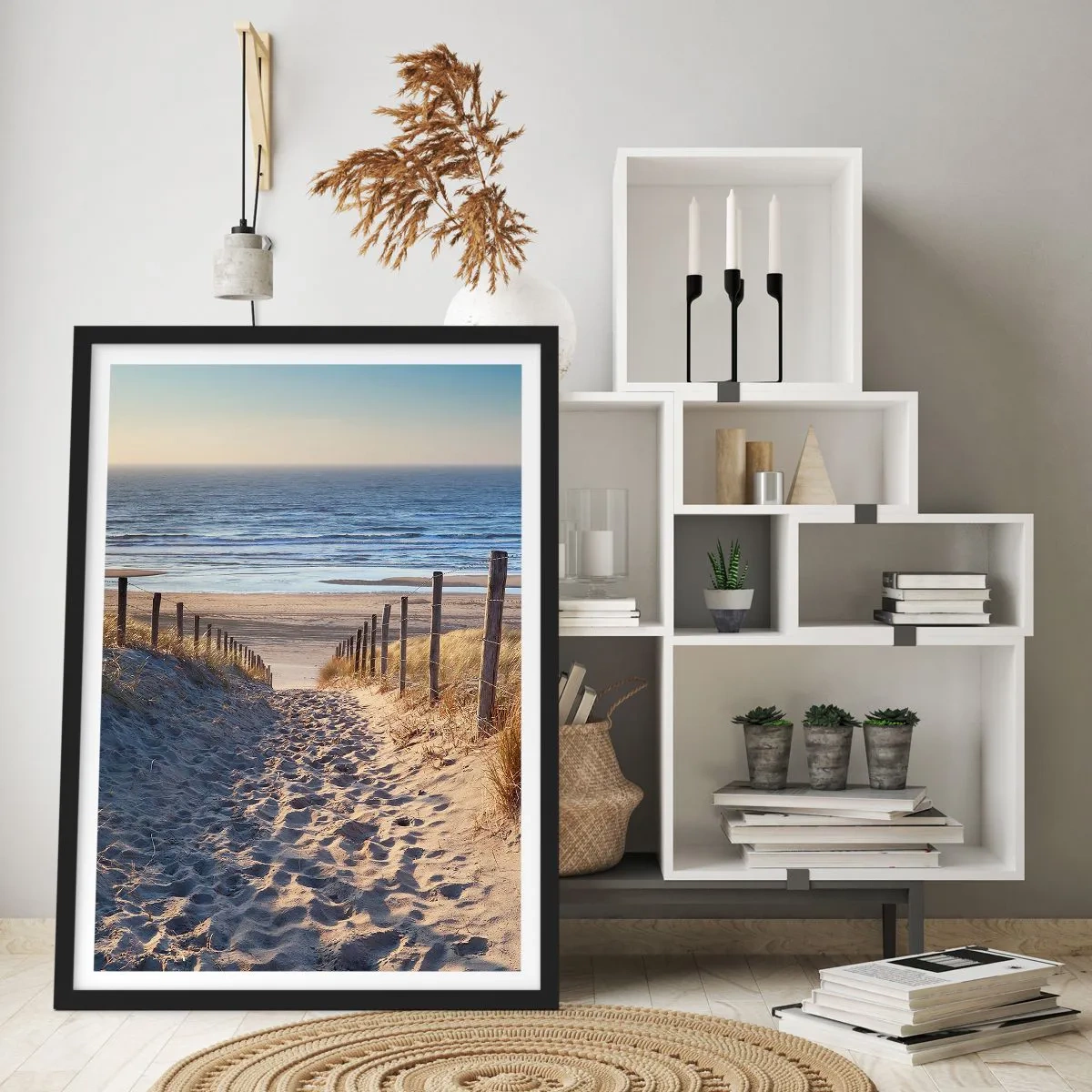 Plakat w czarnej ramie - Morza szum, ptaków śpiew, dzika plaża pośród traw… - 40x50 cm