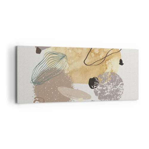 Obraz na płótnie - Kompozycja abstrakcyjnych kształtów w beżach i żółciach - 120x50cm - Plumkologia stosowana - Nowoczesna dekoracja ścienna do salonu i sypialni ARTTOR