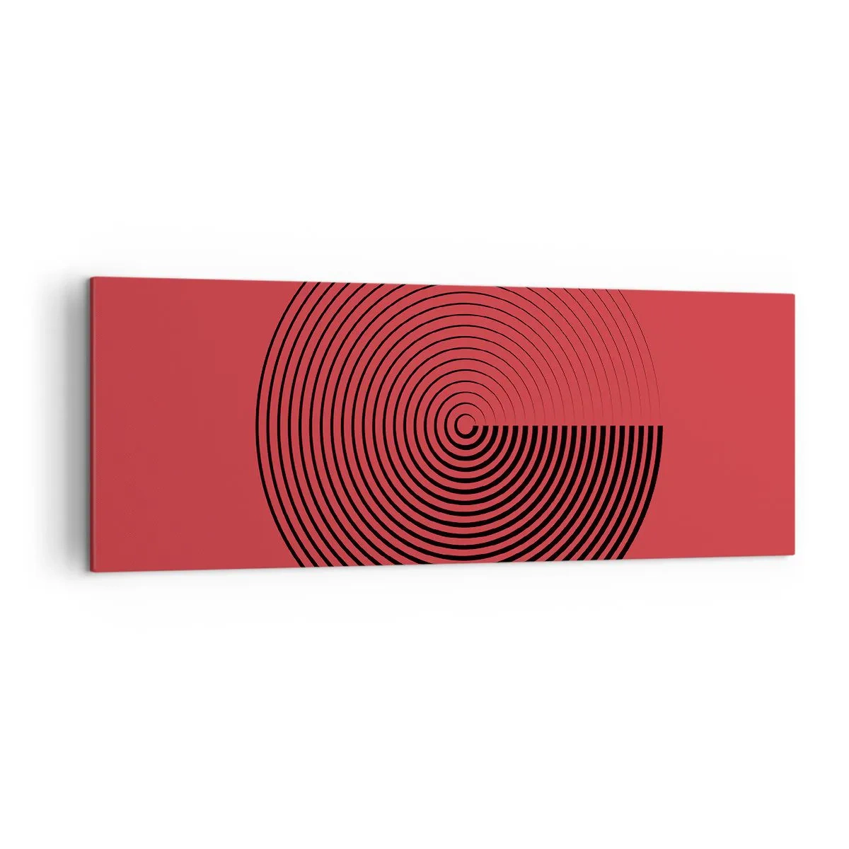 Obraz na płótnie - Koncentryczne koła na czerwonym tle - 140x50cm - Ruch kolisty - Nowoczesna dekoracja ścienna do salonu i sypialni ARTTOR