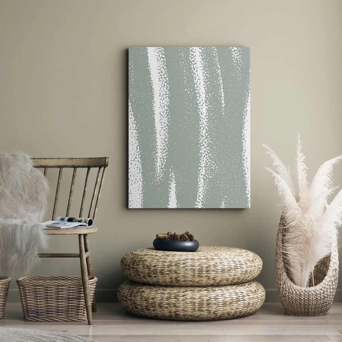 Obraz na płótnie - Zimowe fale w odcieniach mięty i bieli - 80x120cm - Abstrakcja w zimowym klimacie - Nowoczesna dekoracja ścienna do salonu i sypialni ARTTOR