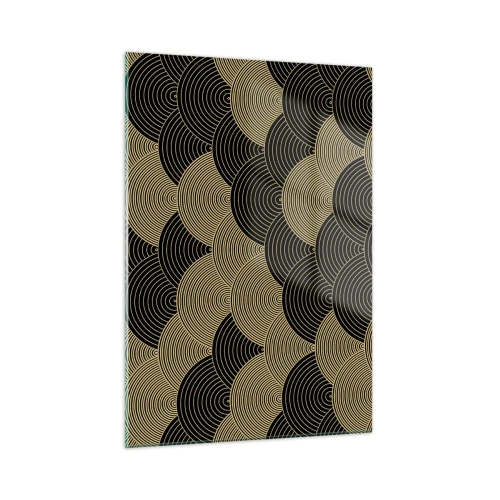 Obraz na szkle - Złote półkola w regularnym japońskim wzorze - 50x70cm - Jedność w wielości - Nowoczesna dekoracja ścienna do salonu, kuchni i sypialni ARTTOR