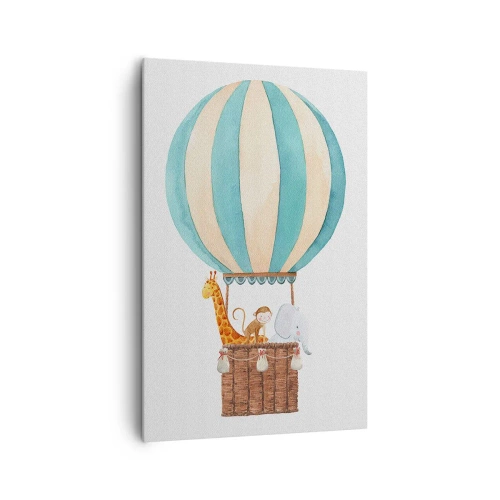 Obraz na płótnie - Balon z uroczymi zwierzętami w pastelowych barwach - 80x120cm - Fantastyczna wycieczka - Nowoczesna dekoracja ścienna do salonu i sypialni ARTTOR