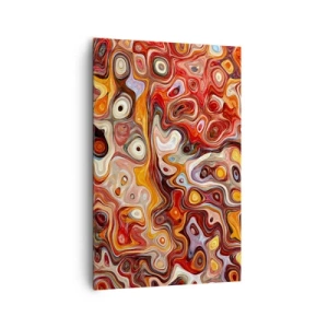 Obraz na płótnie - Abstrakcyjna kompozycja w ciepłych odcieniach czerwieni, pomarańczu i żółci - 80x120cm - Gdyby orzechy rozpływały się w miodzie - Nowoczesna dekoracja ścienna do salonu i sypialni ARTTOR
