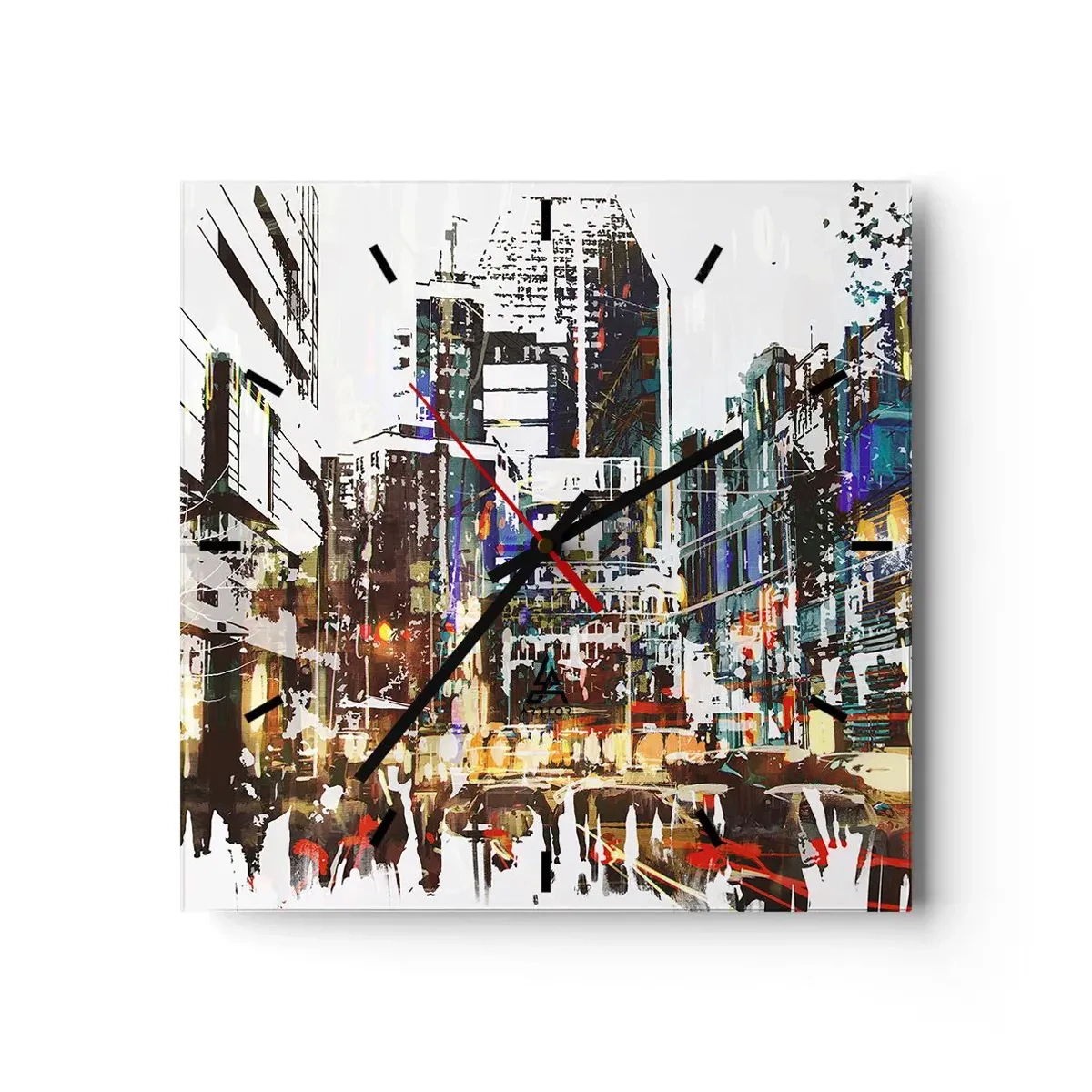 Zegar ścienny - Nowoczesny miejski pejzaż w artystycznym stylu - 30x30cm - Miasto migotliwe - Nowoczesna dekoracja ścienna do salonu i sypialni ARTTOR