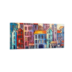 Obraz na szkle - Kolorowe kamienice nad wodą w artystycznym stylu - 120x50cm - Miasto jak z bajki - Nowoczesna dekoracja ścienna do salonu i sypialni ARTTOR