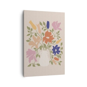 Obraz na płótnie - Barwna ilustracja bukietu kwiatów w białym wazonie na beżowym tle - 70x100cm - Bukiet delikatny - Nowoczesna dekoracja ścienna do salonu i sypialni ARTTOR