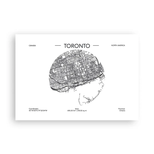 Plakat - Mapa Toronto w minimalistycznym, czarno-białym stylu - 100x70cm - Anatomia Toronto - Nowoczesna dekoracja ścienna do salonu i sypialni ARTTOR