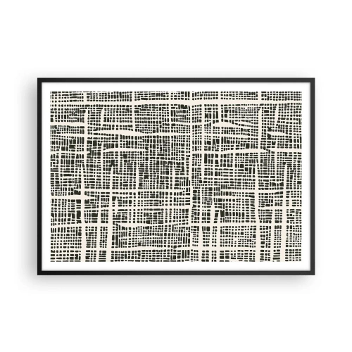 Plakat w czarnej ramie - Geometryczny wzór przypominający siatkę na jasnym tle - 100x70cm - Kompozycja utkana - Nowoczesna dekoracja ścienna do salonu i sypialni ARTTOR