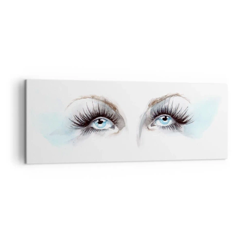 Obraz na płótnie - Akwarela z niebieskimi oczami i delikatnymi akcentami - 140x50cm - Oczy anioła? - Nowoczesna dekoracja ścienna do salonu i sypialni ARTTOR