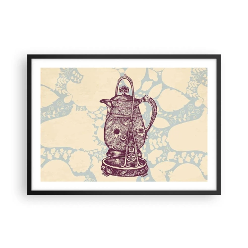 Plakat w czarnej ramie - Stylizowany dzbanek z ornamentami na tle kwiatowym - 70x50cm - Uroda codzienności - Nowoczesna dekoracja ścienna do salonu i sypialni ARTTOR
