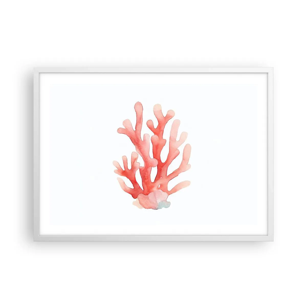 Plakat w białej ramie - Koral koloru koralowego - 70x50 cm