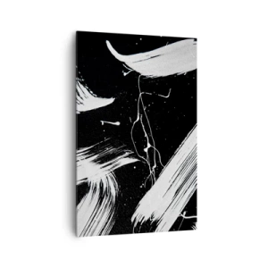 Obraz na płótnie - Abstrakcyjne białe pociągnięcia na czarnym tle - 80x120cm - Przełamać mrok - Nowoczesna dekoracja ścienna do salonu i sypialni ARTTOR