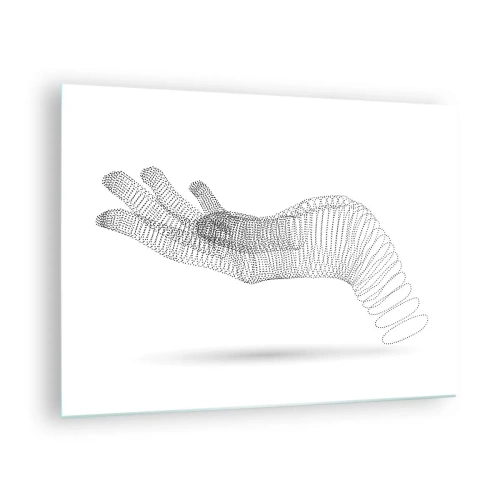 Obraz na szkle - Minimalistyczna grafika dłoni utworzonej z punktów - 70x50cm - Sprężysta dłoń - Nowoczesna dekoracja ścienna do salonu i sypialni ARTTOR