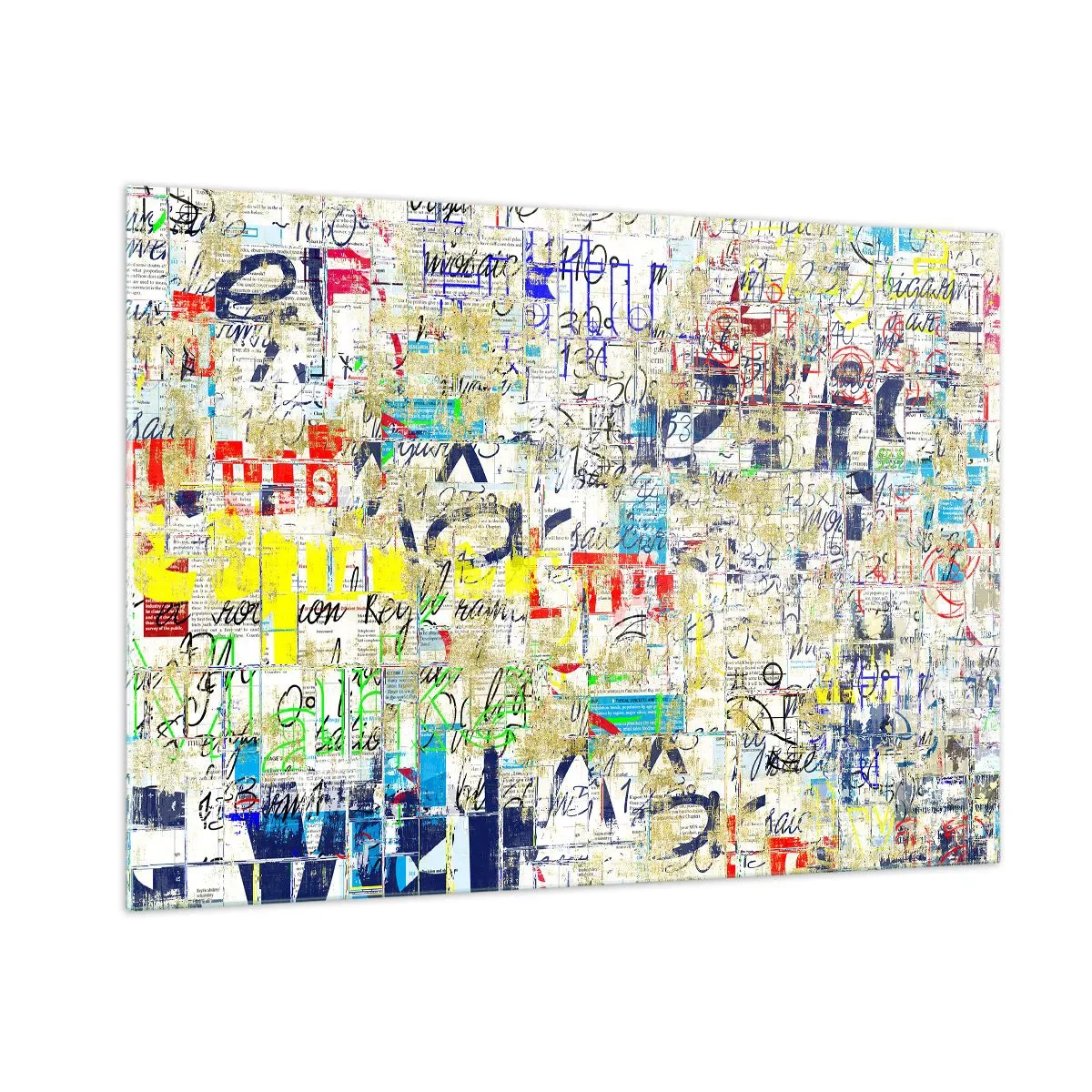 Obraz na szkle - Abstrakcyjna kompozycja z mieszanką kolorów i napisów - 100x70cm - Po prostu cieszy oczy - Nowoczesna dekoracja ścienna do salonu, kuchni i sypialni ARTTOR