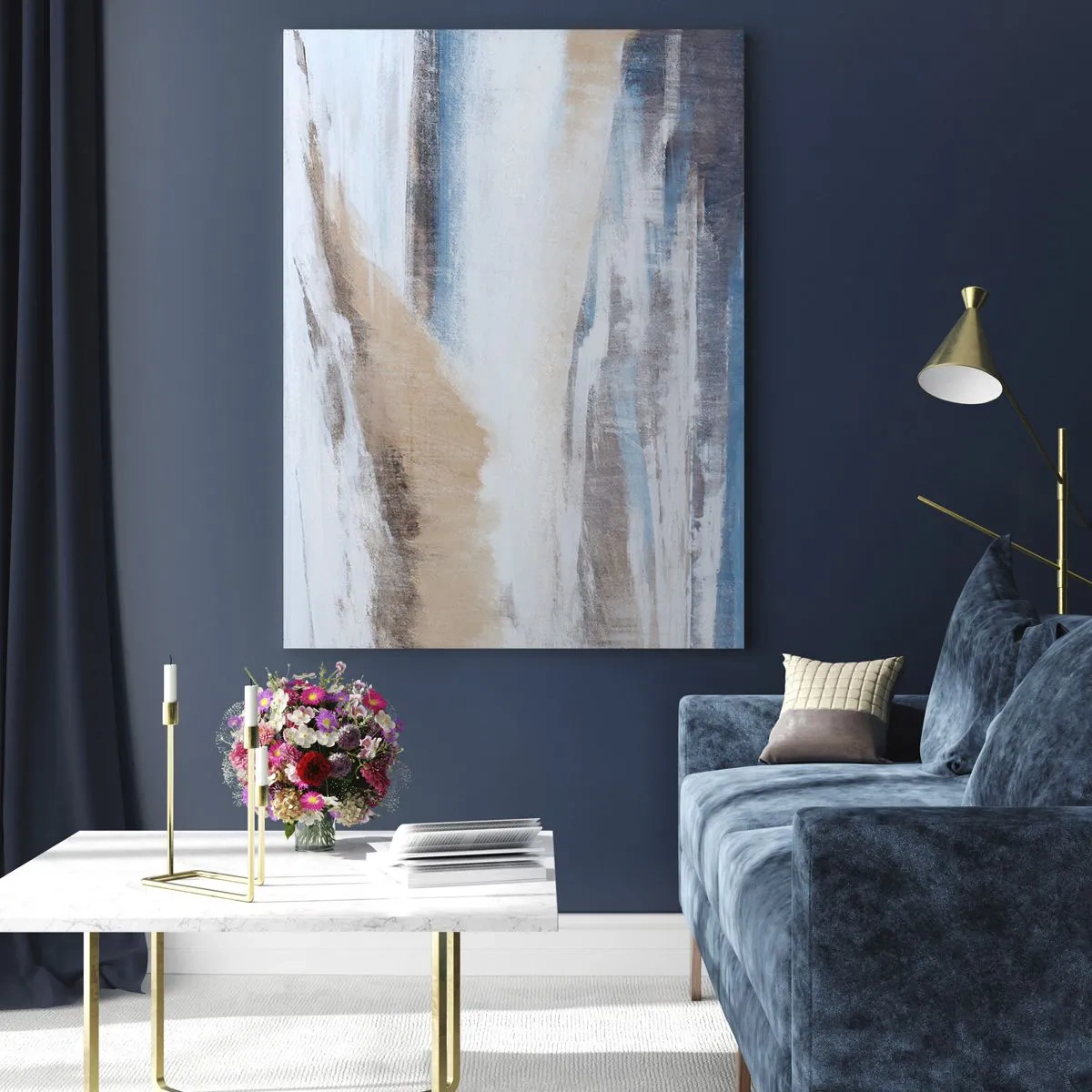 Obraz na szkle - Abstrakcyjny krajobraz zimowy w odcieniach bieli i błękitu - 70x100cm - Zimowa kompozycja - Nowoczesna dekoracja ścienna do salonu i sypialni ARTTOR