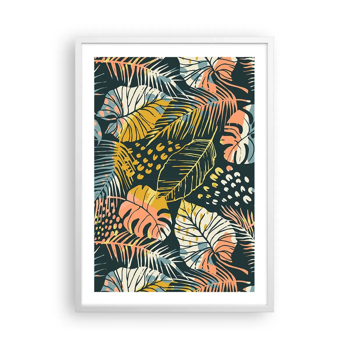 Plakat w białej ramie - Liściasta fantazja - 50x70 cm