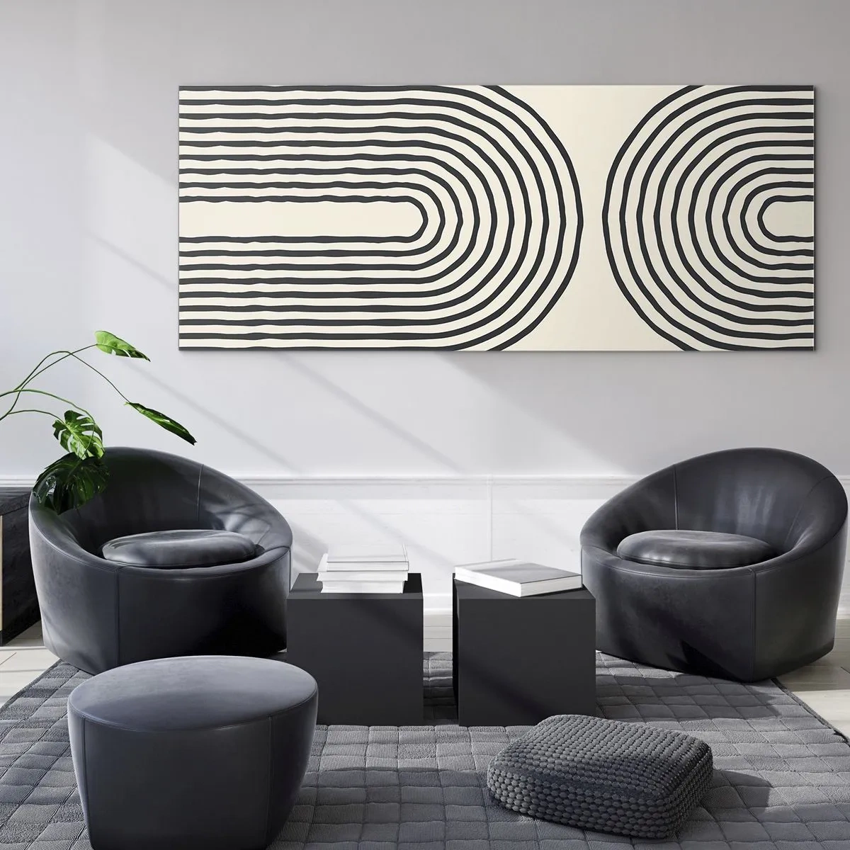 Obraz na szkle - Abstrakcyjny wzór geometryczny z symetrycznymi liniami na jasnym tle - 160x50cm - Już za chwilę… - Nowoczesna dekoracja ścienna do salonu i sypialni ARTTOR