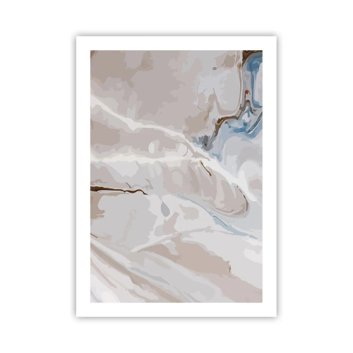 Plakat - Wzór marmuru w delikatnych beżowych i błękitnych odcieniach - 50x70cm - Błękitne meandry pod bielą - Nowoczesna dekoracja ścienna do salonu, kuchni i sypialni ARTTOR