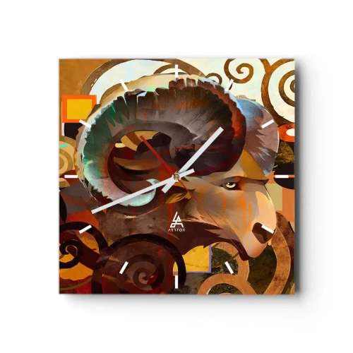 Zegar ścienny - Symboliczny baran w abstrakcyjnej kompozycji - 30x30cm - Magie - religie - rytuały - Nowoczesna dekoracja ścienna do salonu i sypialni ARTTOR