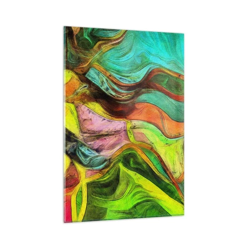 Obraz na szkle - Abstrakcyjna kompozycja z barwnymi plamami i dynamicznymi liniami - 80x120cm - Ruch to życie - Nowoczesna dekoracja ścienna do salonu i sypialni ARTTOR