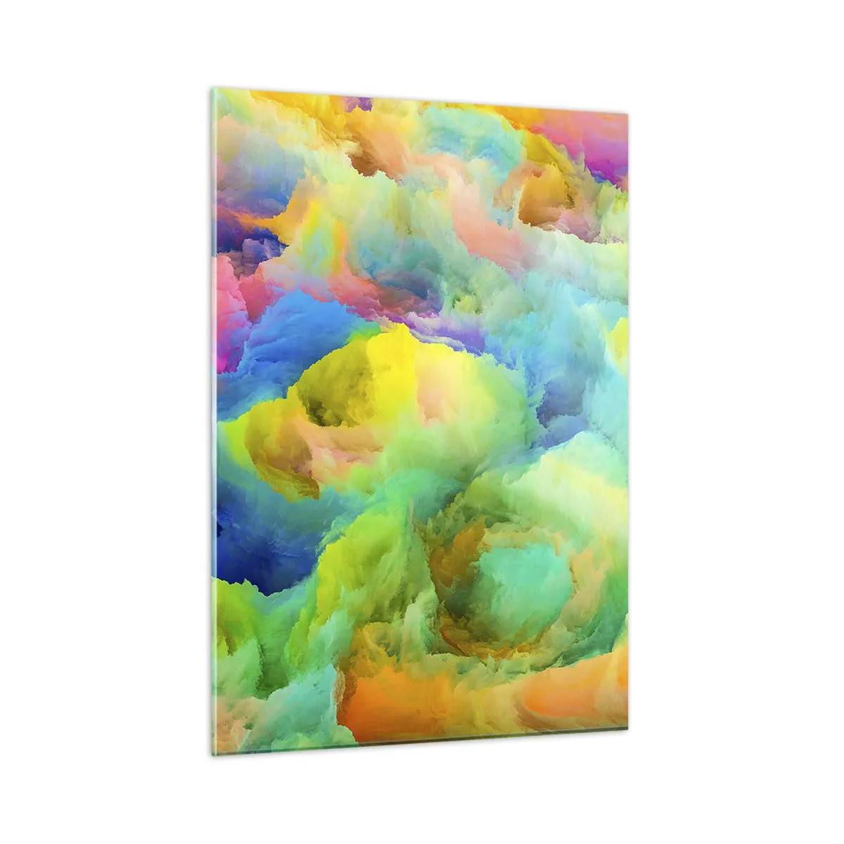 Obraz na szkle - Abstrakcyjny krajobraz w żywych kolorach - 50x70cm - Tęczowy puch - Nowoczesna dekoracja ścienna do salonu, kuchni i sypialni ARTTOR