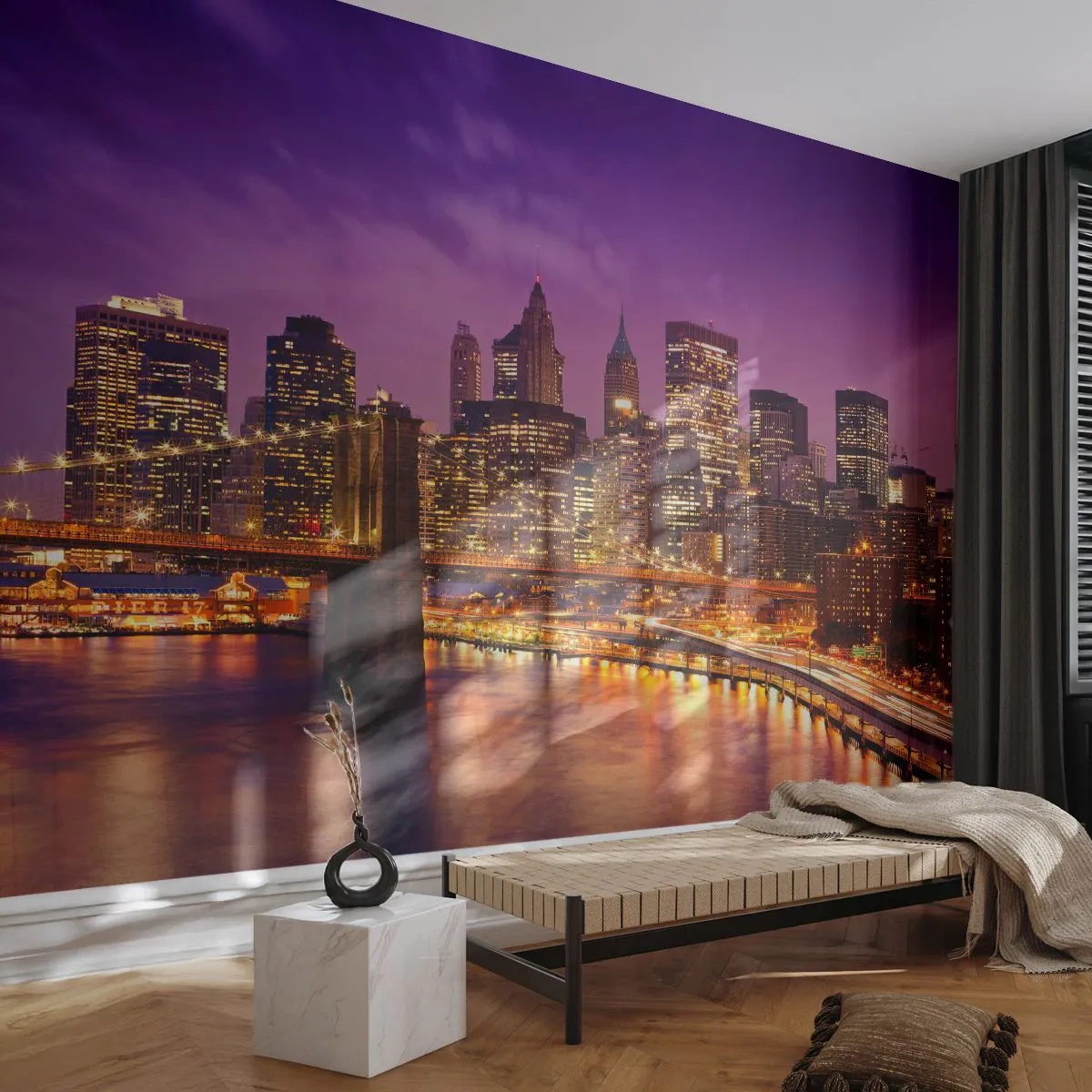 Fototapeta Samoprzylepna Deluxe Sticker - Fioletowo-złoty Manhathann - Miasto, Nowy Jork, Architektura - 250x175 cm