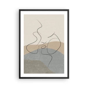 Plakat w czarnej ramie - Minimalistyczna linia tworząca kobiecą twarz - 50x70cm - Jak muśnięcie pędzlem - Nowoczesna dekoracja ścienna do salonu i sypialni ARTTOR