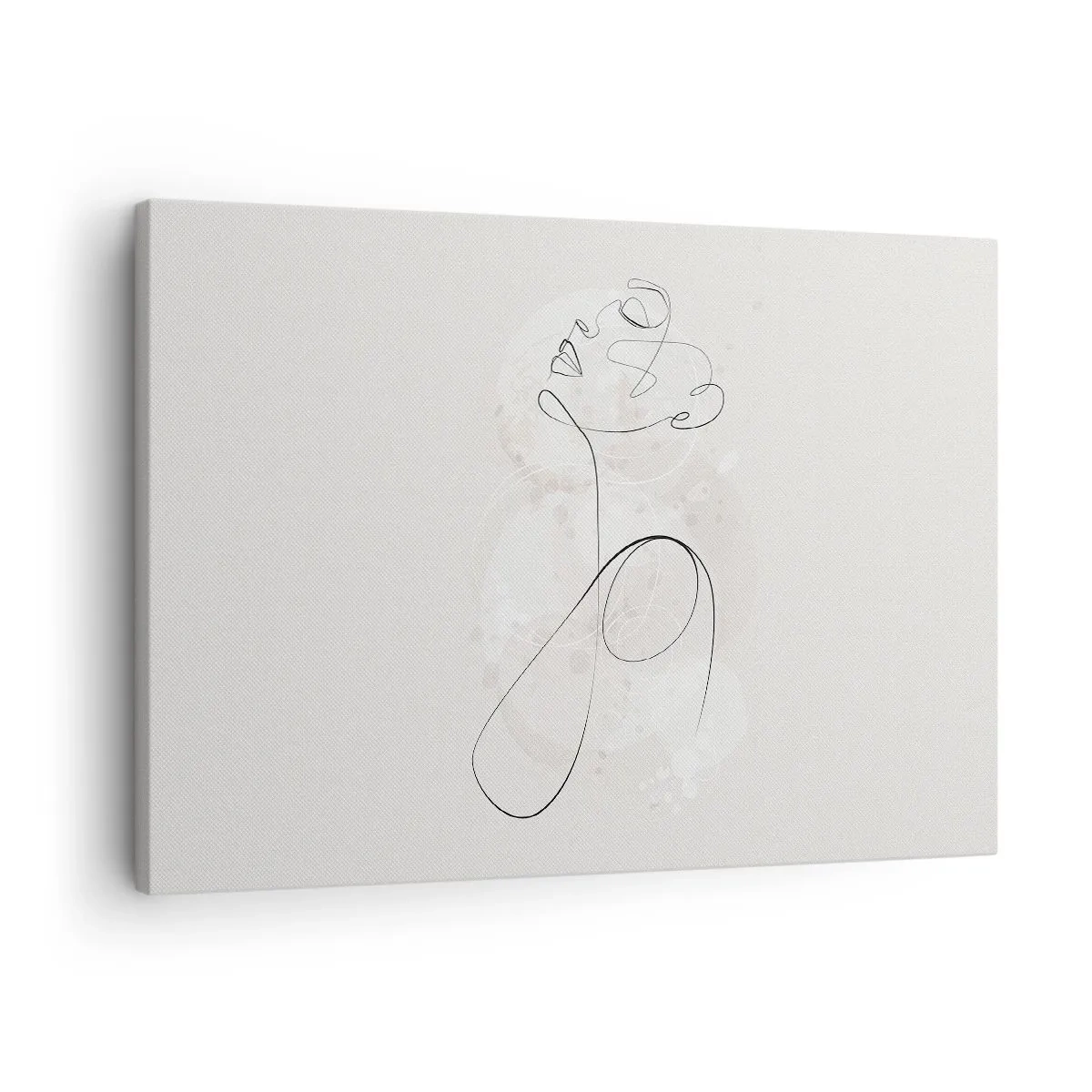 Obraz na płótnie - Minimalistyczny kontur twarzy z kwiatem na jasnym tle - 70x50cm - Spirala piękna - Nowoczesna dekoracja ścienna do salonu i sypialni ARTTOR