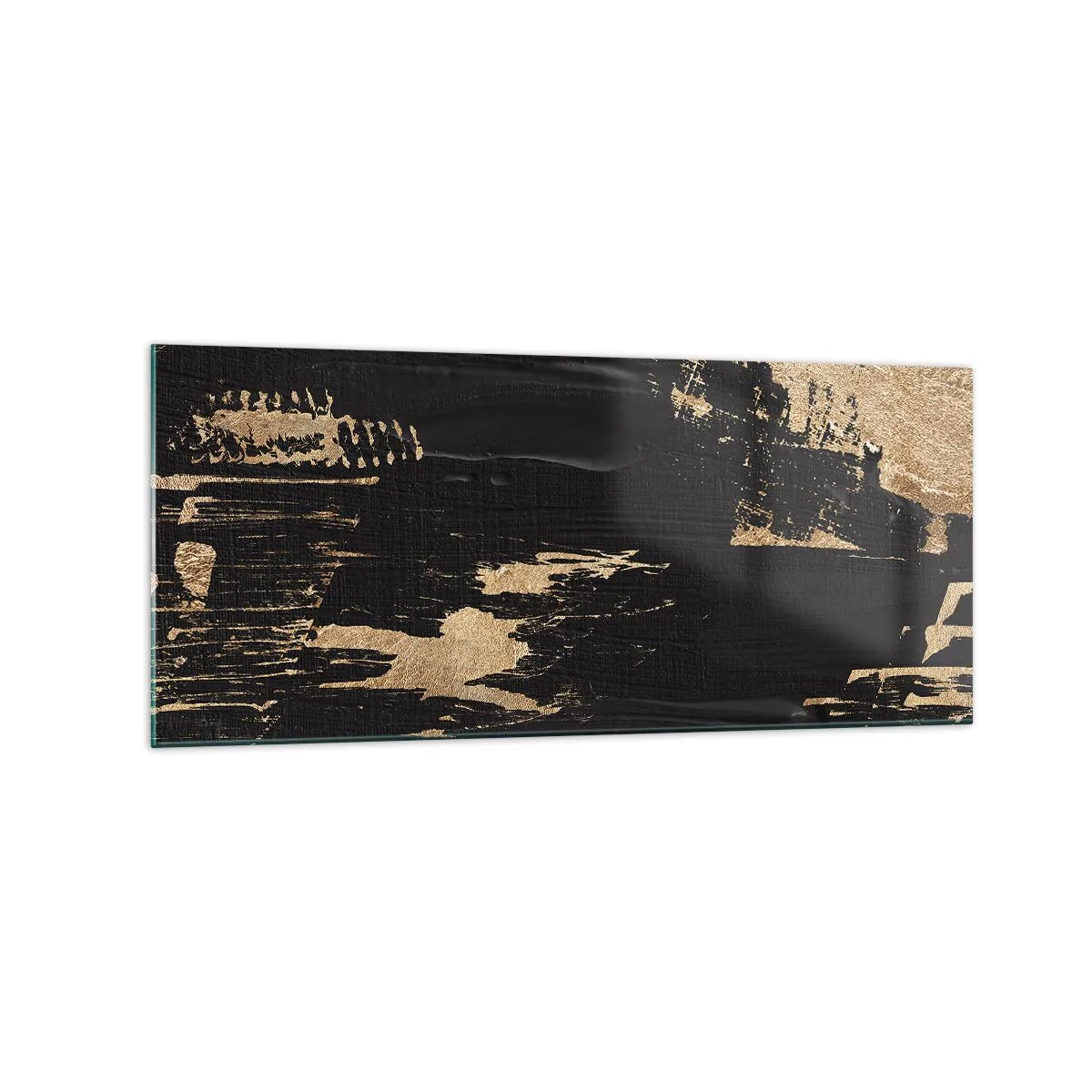 Obraz na szkle - Abstrakcyjna kompozycja w odcieniach czerni i złota - 120x50cm - Ślad dotyku - Nowoczesna dekoracja ścienna do salonu i sypialni ARTTOR