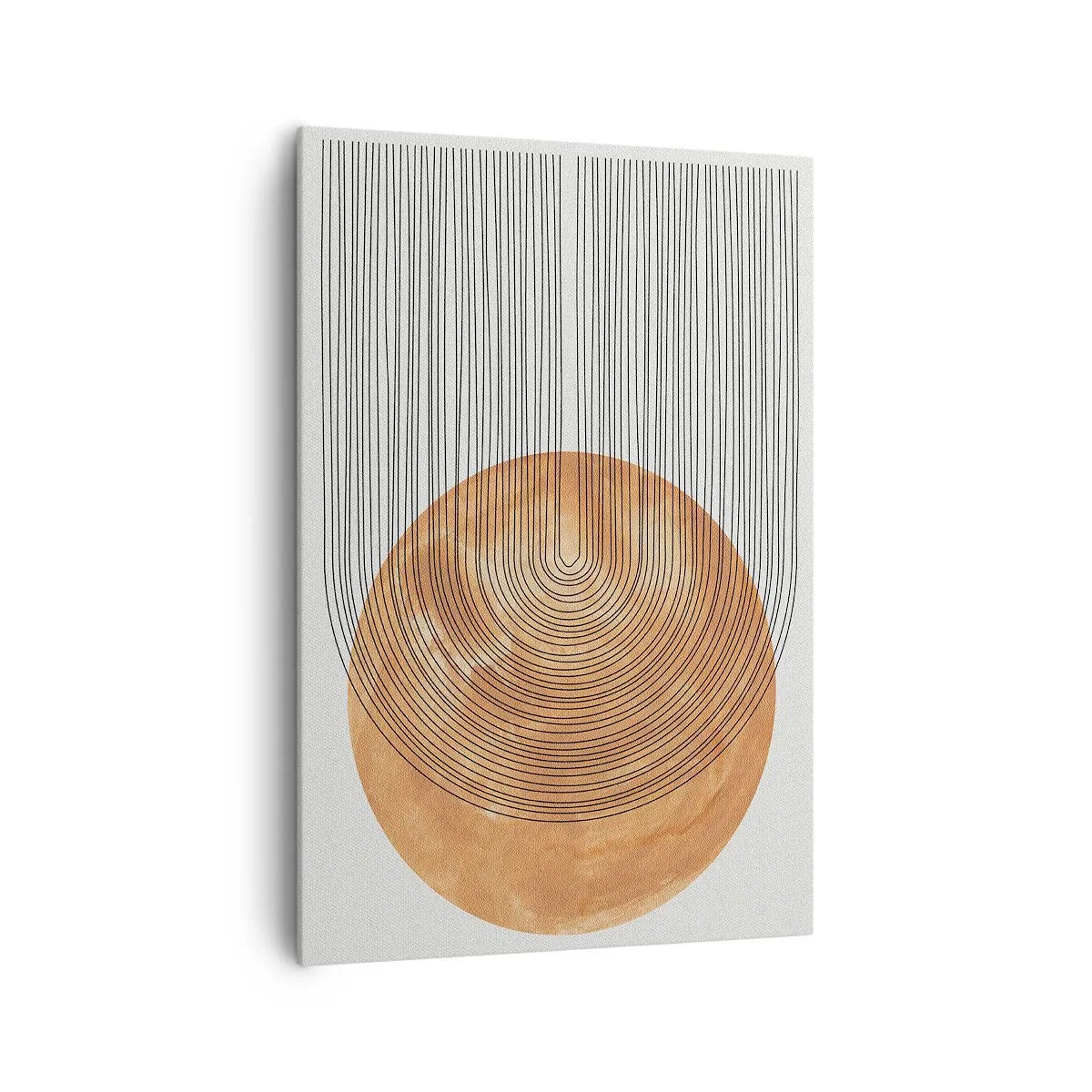 Obraz na płótnie - Geometryczna kompozycja z okręgiem i liniami w ciepłych barwach - 70x100cm - Kompozycja słoneczna - Nowoczesna dekoracja ścienna do salonu i sypialni ARTTOR