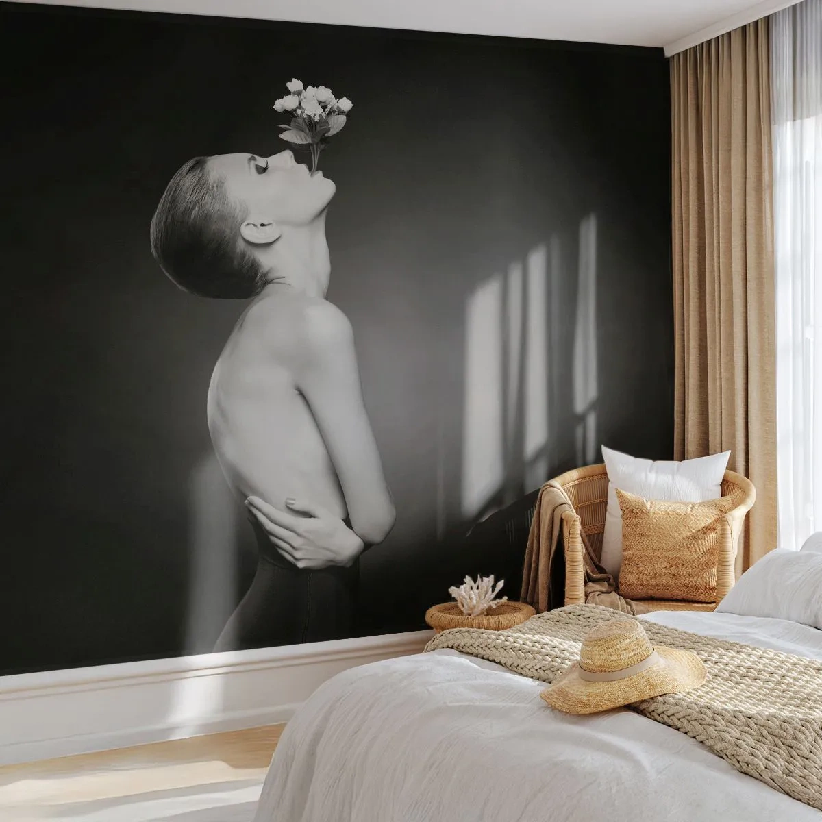 Fototapeta Premium Sand - Ekscentryczna elegancja - Ciało, Kwiaty, Modelka - 350x256 cm