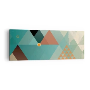 Obraz na płótnie - Geometryczne wzory w odcieniach turkusu i brązu - 140x50cm - Jedność wielości, wielość jedności - Nowoczesna dekoracja ścienna do salonu i sypialni ARTTOR