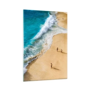 Obraz na szkle - Plaża z turkusową wodą i spacerującymi ludźmi - 80x120cm - A potem słońce, plaża… - Nowoczesna dekoracja ścienna do salonu i sypialni ARTTOR