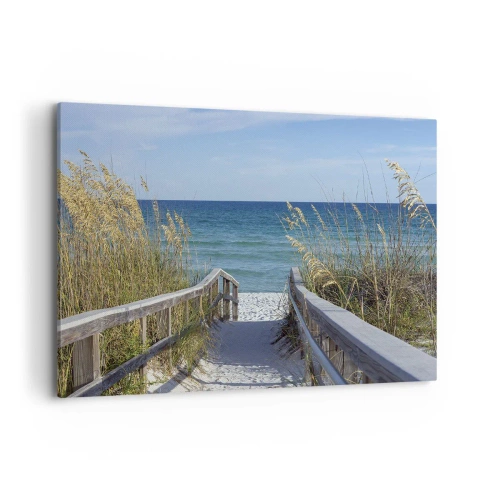 Obraz na płótnie - Ścieżka na plażę z widokiem na morze - 100x70cm - W słońcu, na wietrze - Nowoczesna dekoracja ścienna do salonu, kuchni i sypialni ARTTOR