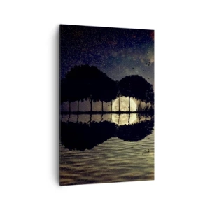 Obraz na płótnie - Magiczna noc z drzewami i odbiciem księżyca na wodzie - 80x120cm - Noc na krańcu świata - Nowoczesna dekoracja ścienna do salonu i sypialni ARTTOR