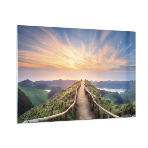 Obraz na szkle - Ścieżka na wzgórzu z widokiem na zachód słońca - 100x70cm - Blisko nieba - Nowoczesna dekoracja ścienna do salonu, kuchni i sypialni ARTTOR