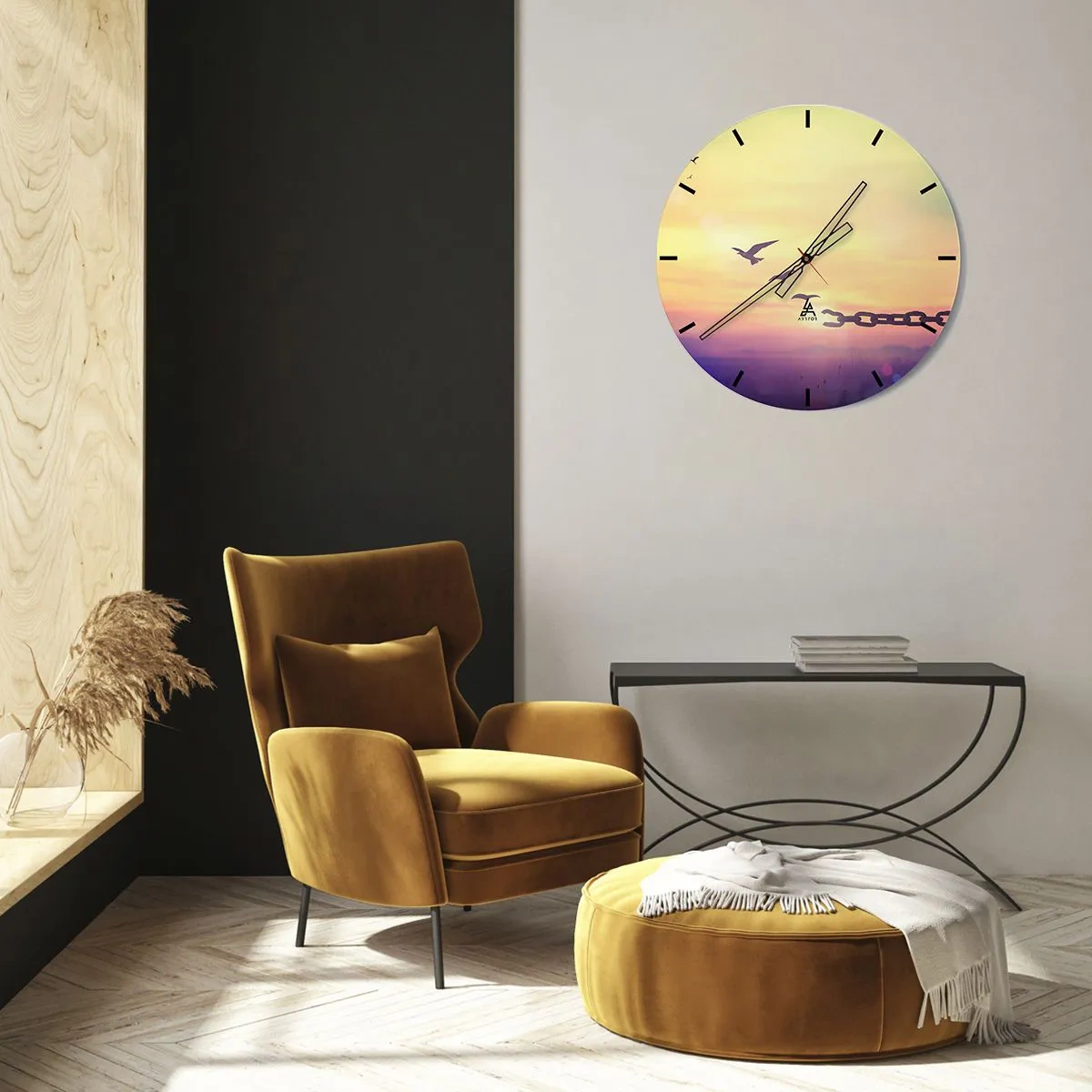 Zegar ścienny - Ptaki na tle zachodu słońca z zerwanym łańcuchem - 30x30cm - Zwycięstwo wolności - Nowoczesna dekoracja ścienna do salonu, kuchni i sypialni ARTTOR