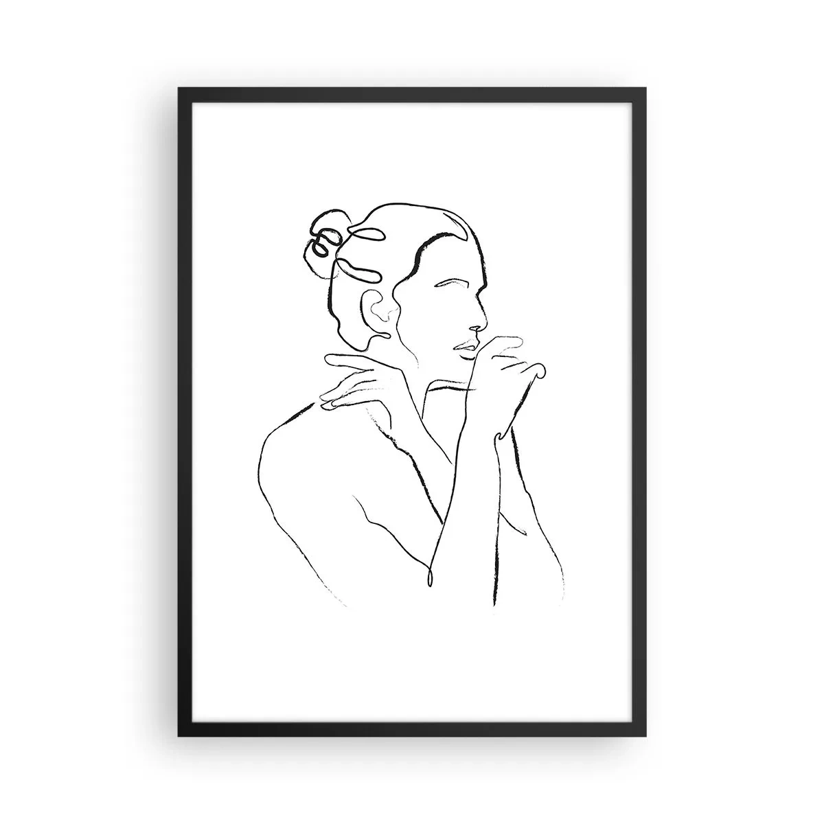 Plakat w czarnej ramie - Minimalistyczna linia kobiecej sylwetki na białym tle - 50x70cm - Akt: zmysłowe misterium - Nowoczesna dekoracja ścienna do salonu i sypialni ARTTOR