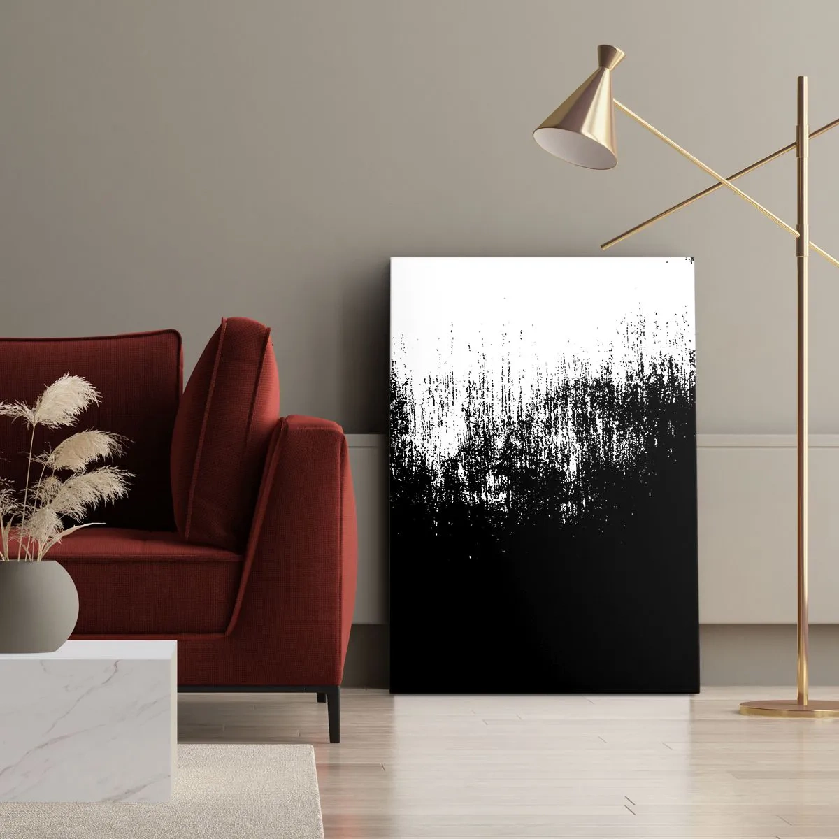 Obraz na płótnie - Abstrakcyjny kontrast czerni i bieli w formie rozmytych pociągnięć - 50x70cm - I zwycięzcą jest… - Nowoczesna dekoracja ścienna do salonu, kuchni i sypialni ARTTOR