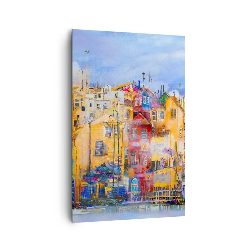 Obraz na płótnie - Kolorowe budynki miejskie w artystycznym stylu - 80x120cm - Jesteśmy razem - Nowoczesna dekoracja ścienna do salonu i sypialni ARTTOR