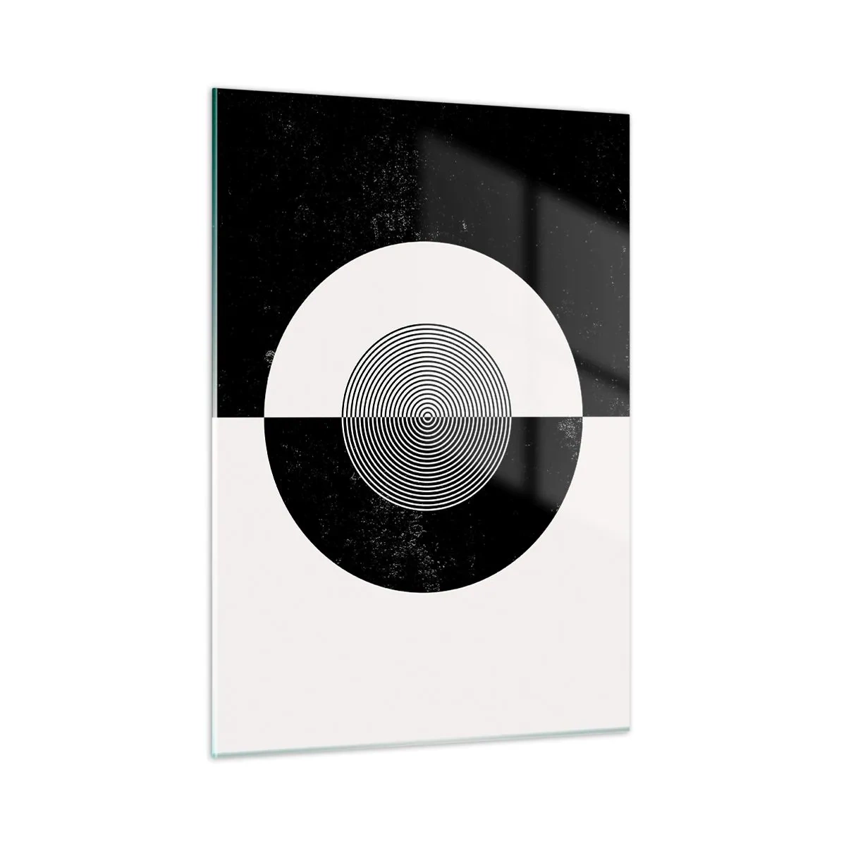 Obraz na szkle - Geometryczny wzór czarno-białej symetrii - 50x70cm - Harmonia w czerni i bieli - Nowoczesna dekoracja ścienna do salonu, kuchni i sypialni ARTTOR