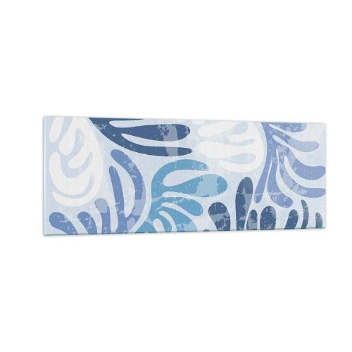 Obraz na szkle - Abstrakcyjne kształty w odcieniach błękitu na białym tle - 140x50cm - Błękitne paprocie - Nowoczesna dekoracja ścienna do salonu i sypialni ARTTOR