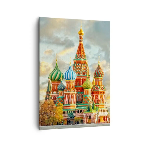 Obraz na płótnie - Kolorowa cerkiew św. Bazylego na tle nieba - 50x70cm - Nawet Disney by nie wymyślił - Nowoczesna dekoracja ścienna do salonu, kuchni i sypialni ARTTOR