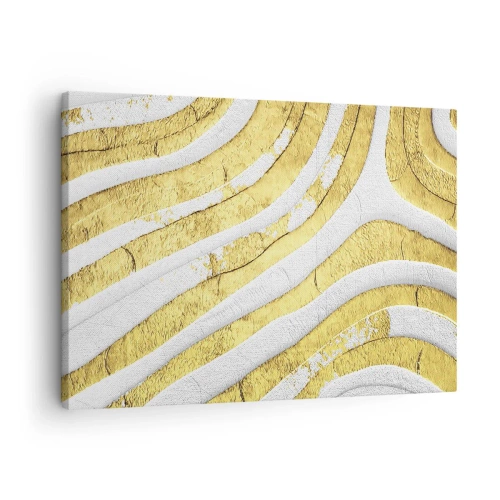 Obraz na płótnie - Złote i białe abstrakcyjne linie w fakturze 3D - 70x50cm - Kompozycja w bieli i złocie - Nowoczesna dekoracja ścienna do salonu i sypialni ARTTOR